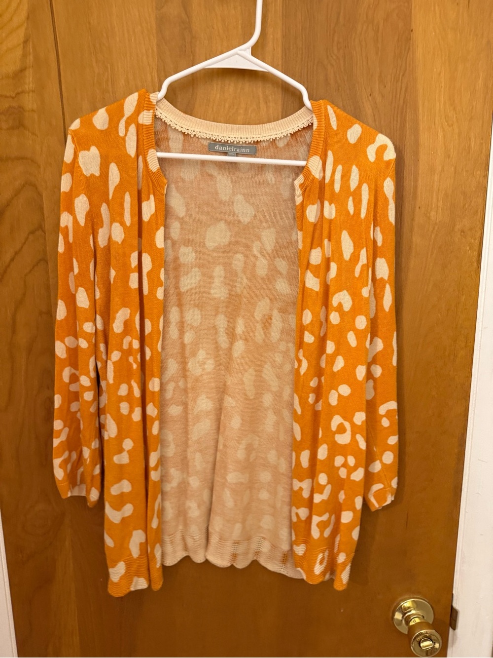 Daniel Rainn Orange & Cream Open-Front Spot Print Cardigan